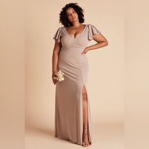 Birdy Grey Hannah Crepe Taupe Bridesmaid Dress Maxi Maternity Size Large